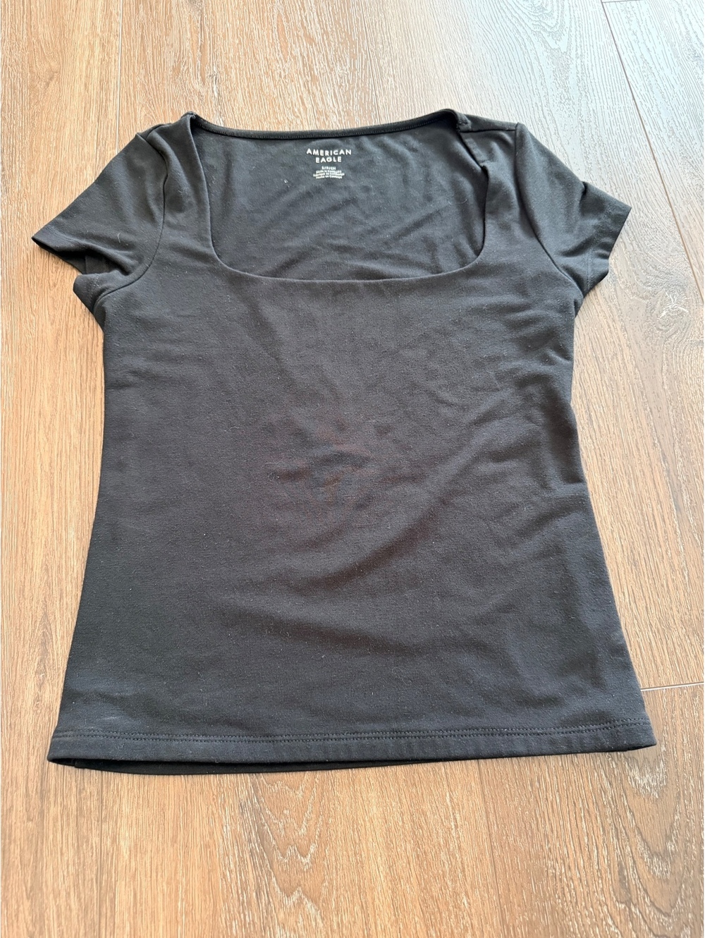 American Eagle Black Square Neck Baby Tee Fitted Top Size Small
